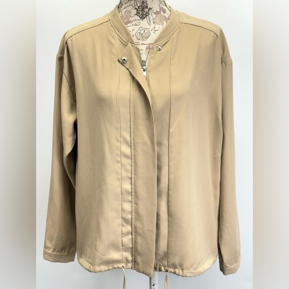 Laura Scott Tan tab collar casual full zip jacket size L - Picture 1 of 14